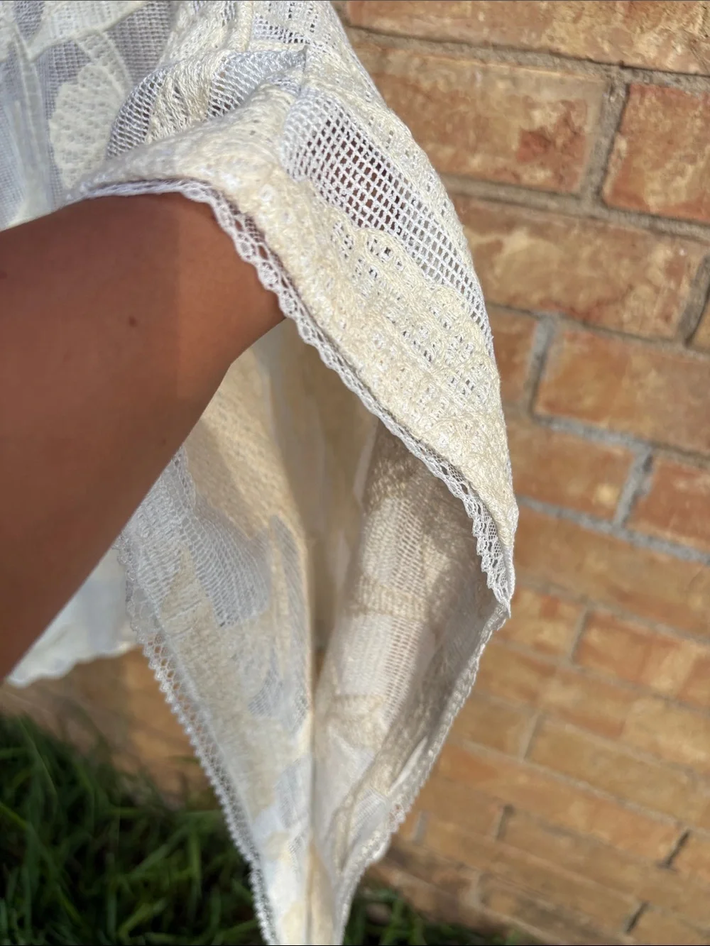 Free People Cream Crochet Labeled Knit Overlay